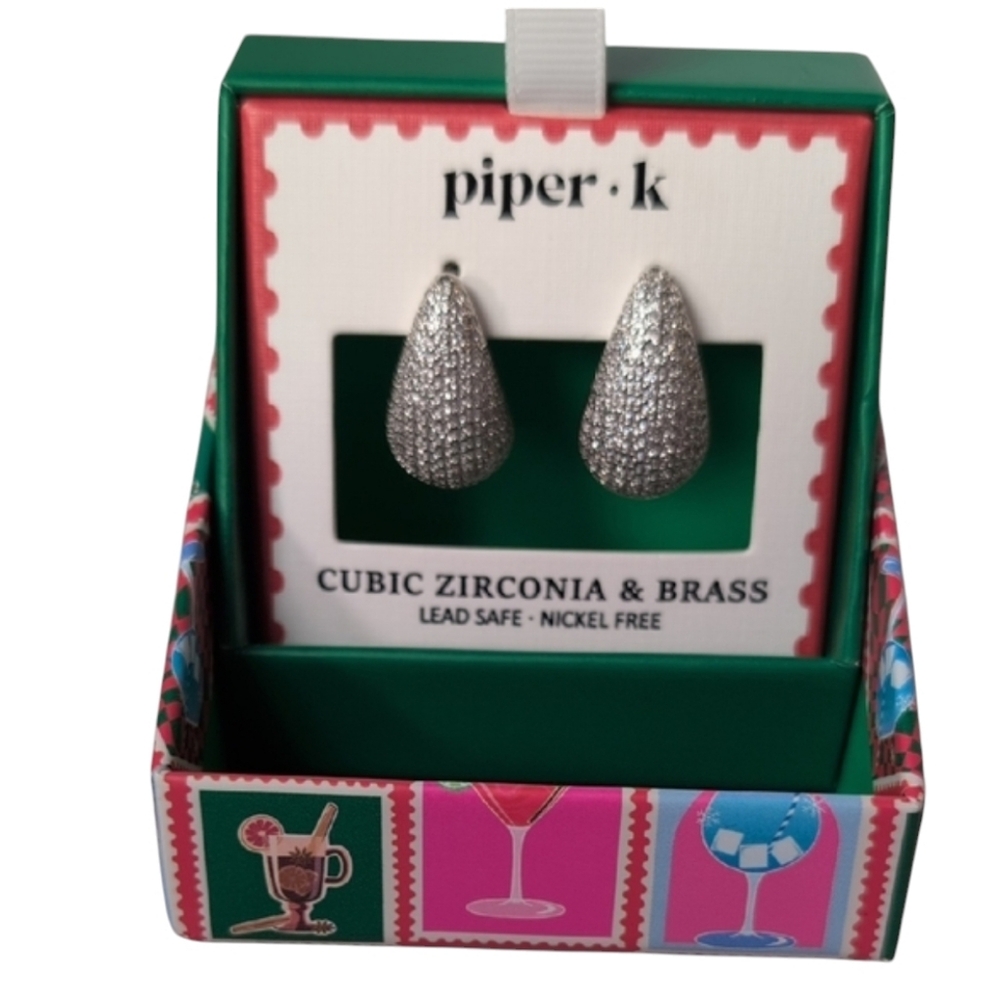 Piper K Cubic Zirconia & Brass J-Hoop Earring